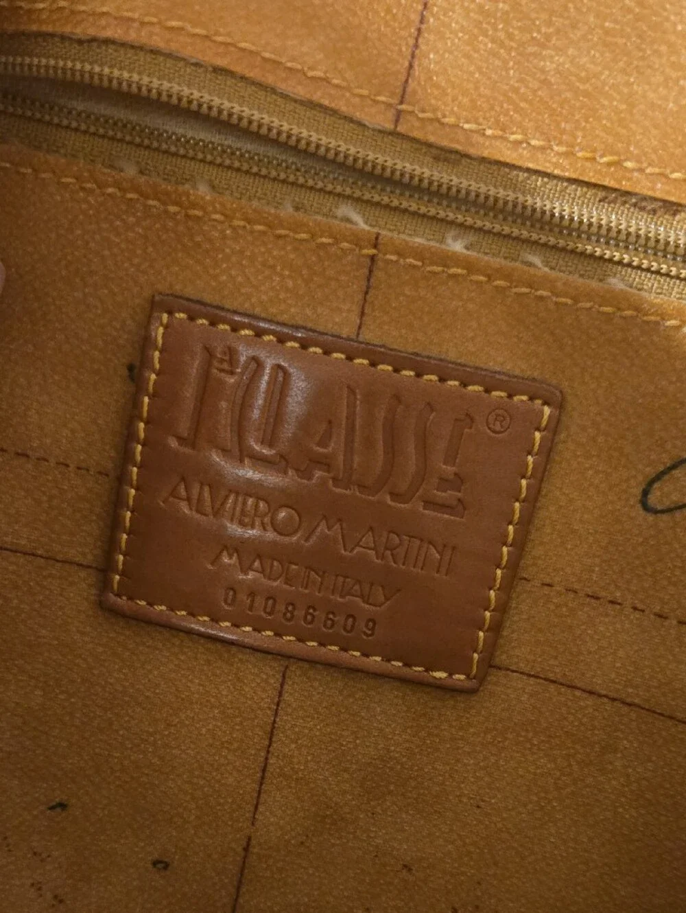 Alviero Martini Tan Map-Print Leather Tote Bag